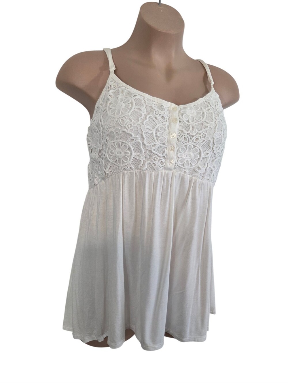 Torrid Crochet Lace White Babydoll Cami With Adjustable Straps Size 4 Pre-Owned - Picture 2 of 13